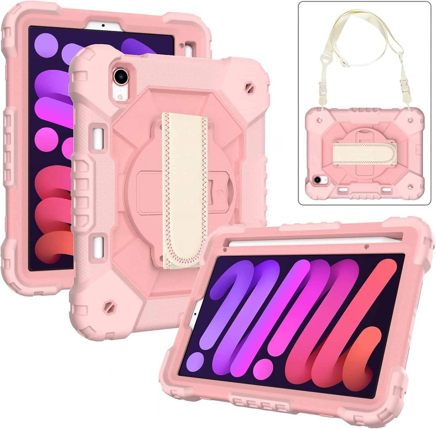Etui do iPad Pro 11/Air 5/4 z Podstawką i Paskiem na Ramię Różowe