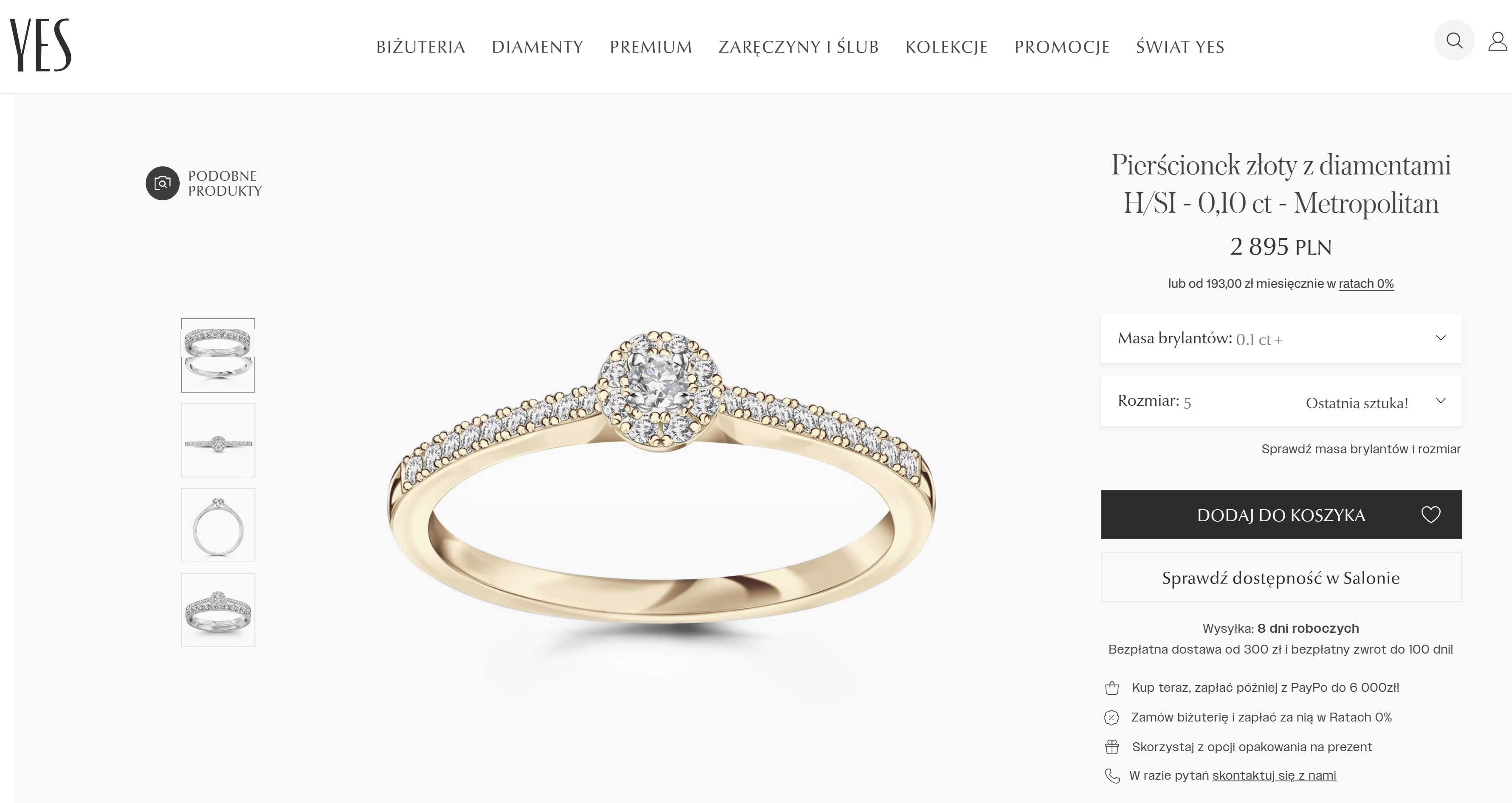 Pierścionek złoty z diamentami H/SI - 0,10 ct - Metropolitan