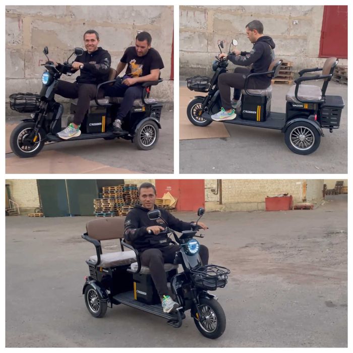 Электроскутер Crosser Vagon трицикл 3-х местный 800W/20A черный 2025