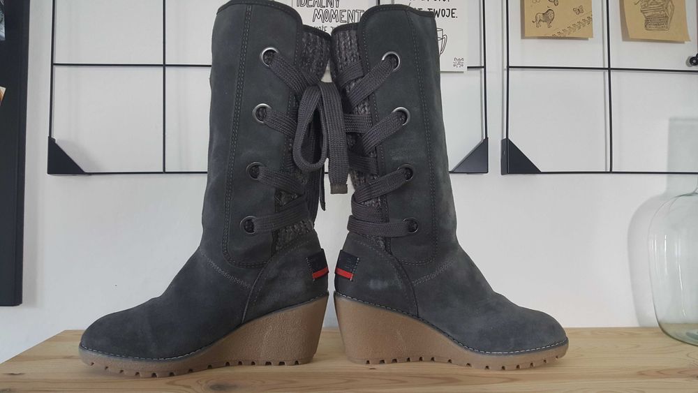 Nowe kozaki Botki S-Oliver Szare Skóra naturalna Zamsz rozm. 40