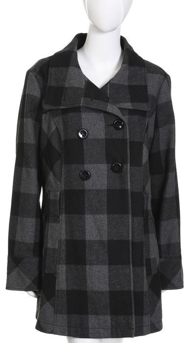 ONE TOUCH szary wełniany płaszcz damski w kratkę r. 44