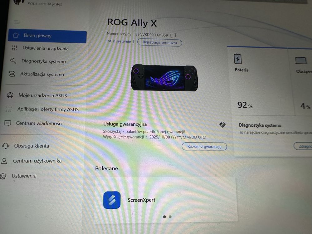 Asus Rog Ally X na gwarancji