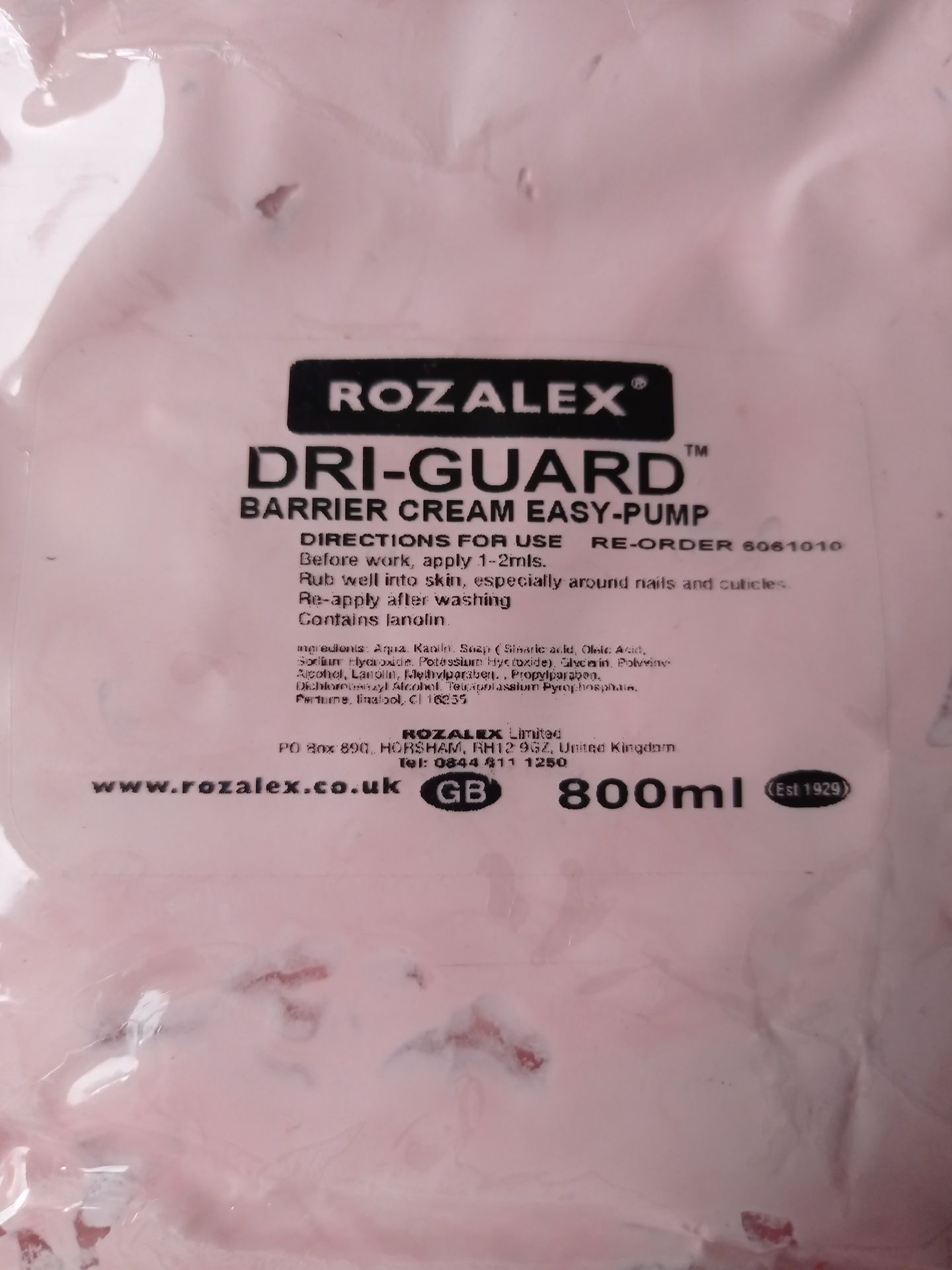 6 x 800ml Rozalex Dri-Guard barrier krem dozownik dystrybutor podajnik