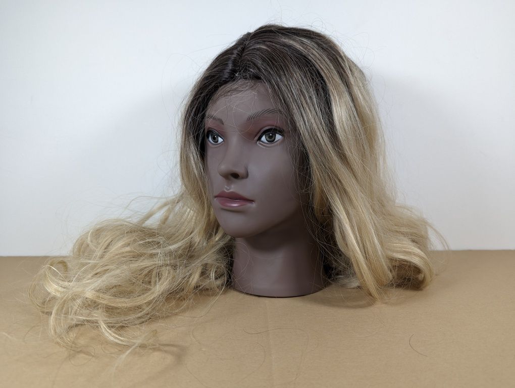 Peruka blond ombre loki czarne długie włosy damska ok 60 cm