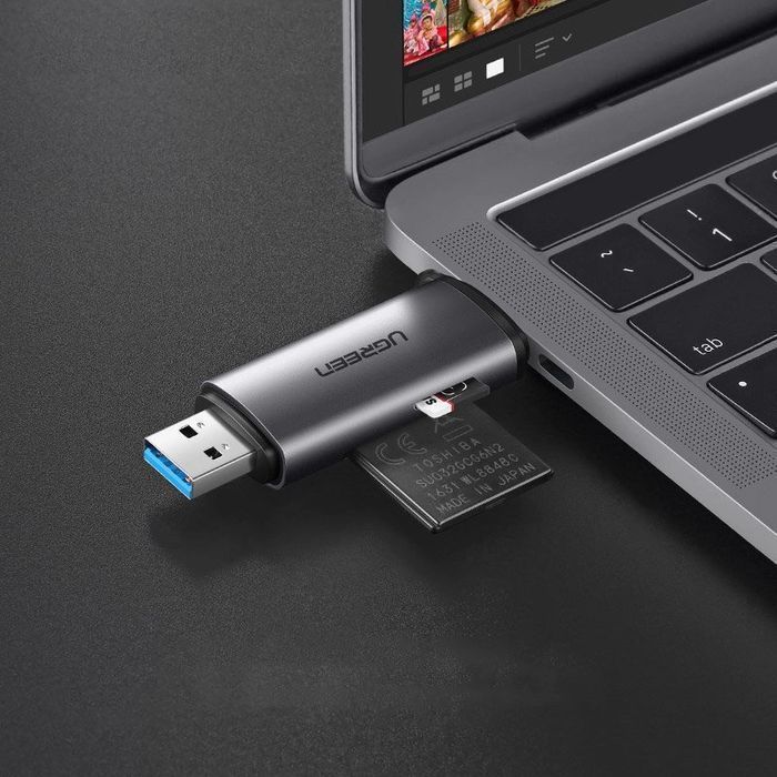 Ugreen czytnik kart SD / micro SD na USB 3.0 / USB Typ C 3.0 szary