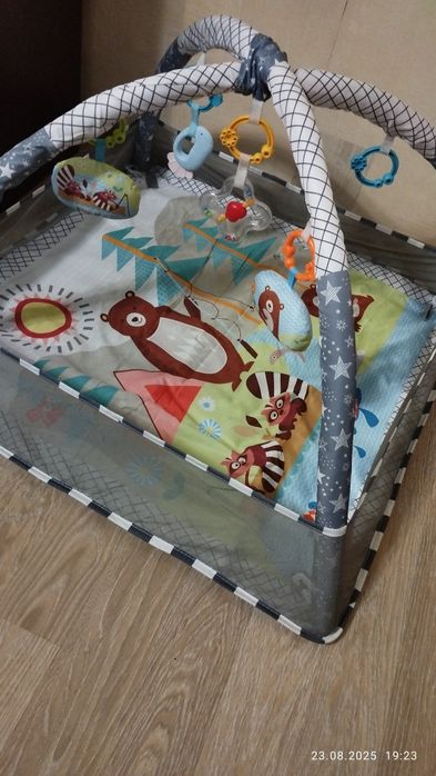 Дитячий ігровий розвиваючий килимок-манеж з дугами , сірий