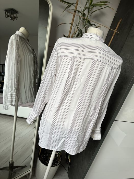 Biała koszula w paski z wiązaniem przy szyi, Reserved, rozmiar 38