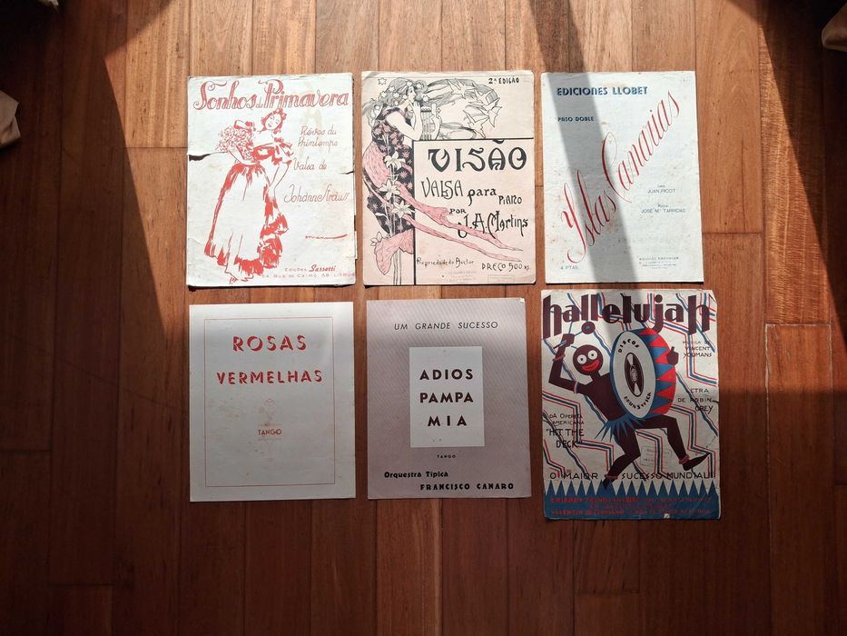 Conjunto 6 Partituras Piano Antigas - Valsa Tango Paso Doble Fox-Trot