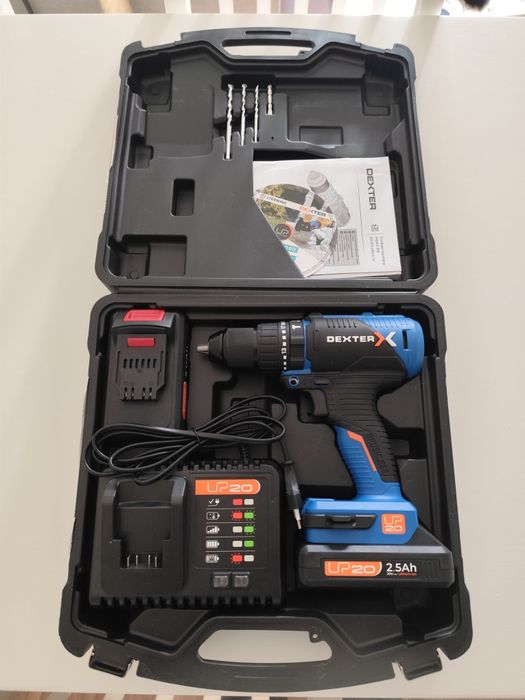 Berbequim Dexter percutor sem fio brushless 20 V com 2 baterias