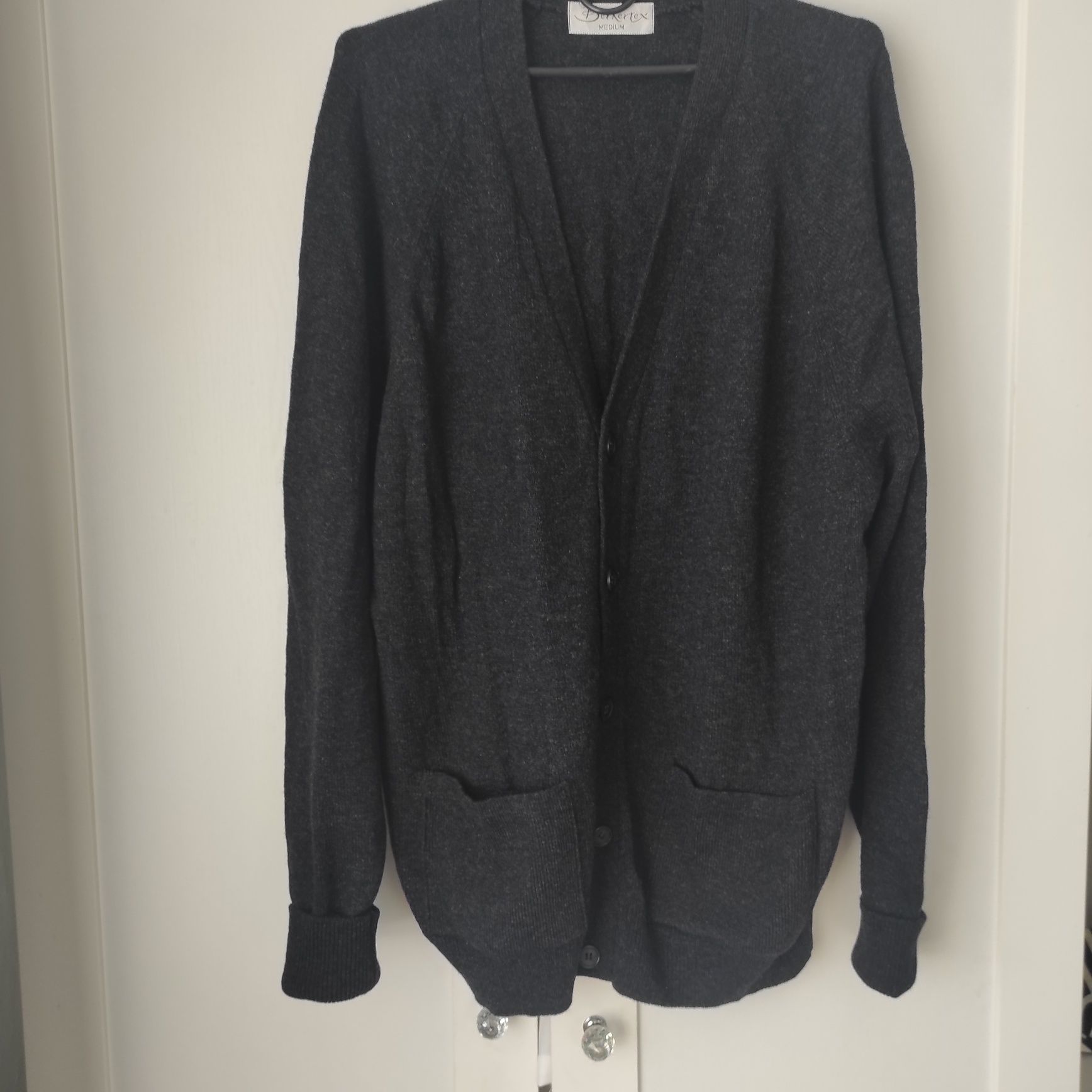 Sweter męski, kardigan rozpinany, M,  100% wełna owcza