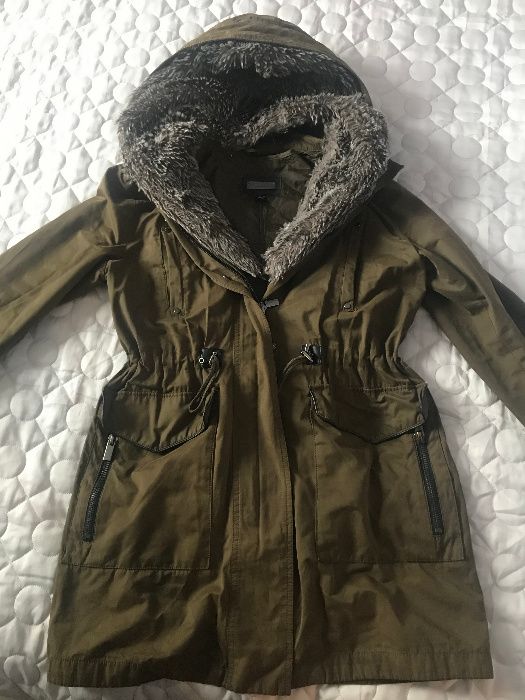 Mango Kurtka Parka ocieplana kaptur khaki R.XS/S