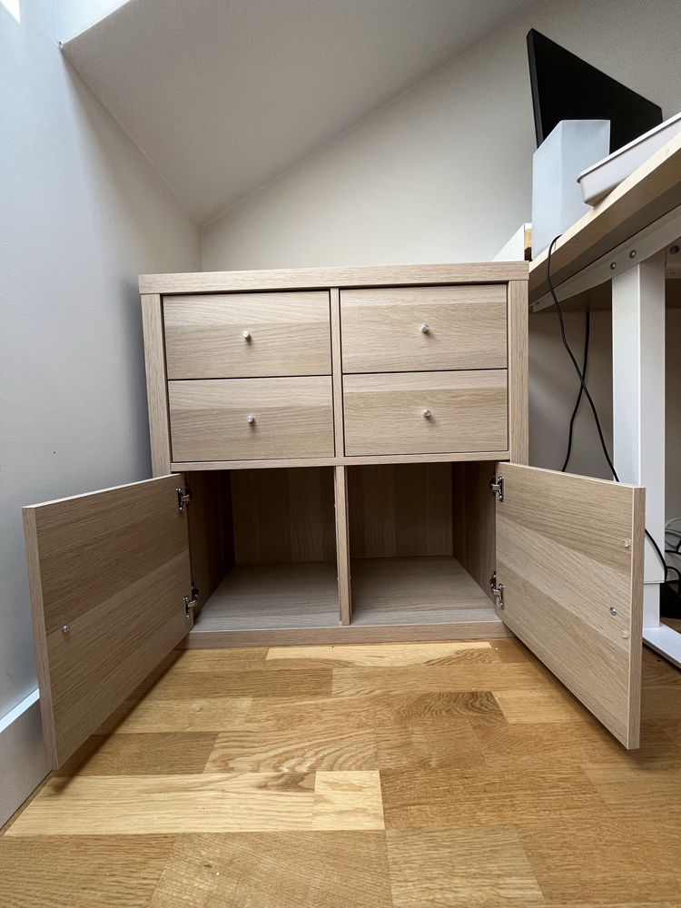 Ikea regał Kallax dąb | szuflady i drzwiczki