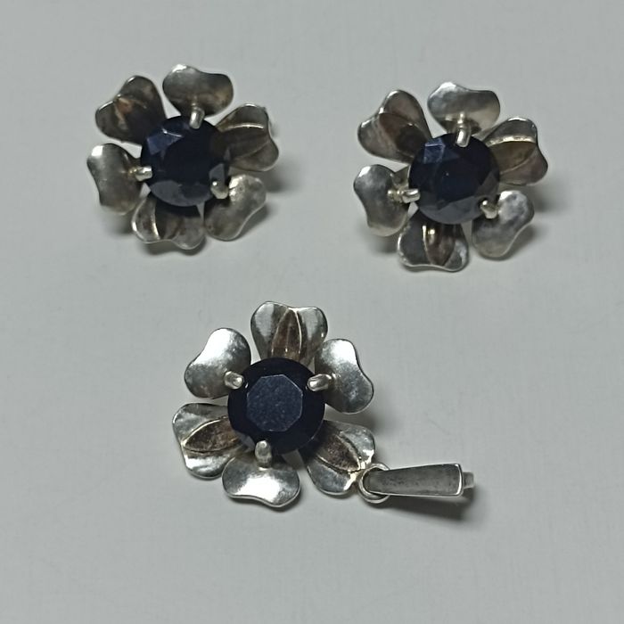 Комплект сережки і кулон срібло 875, золото 585