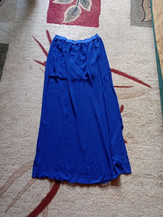 Spódnica długa letnia kobaltowa rozporki krótka mini podszewka H&M