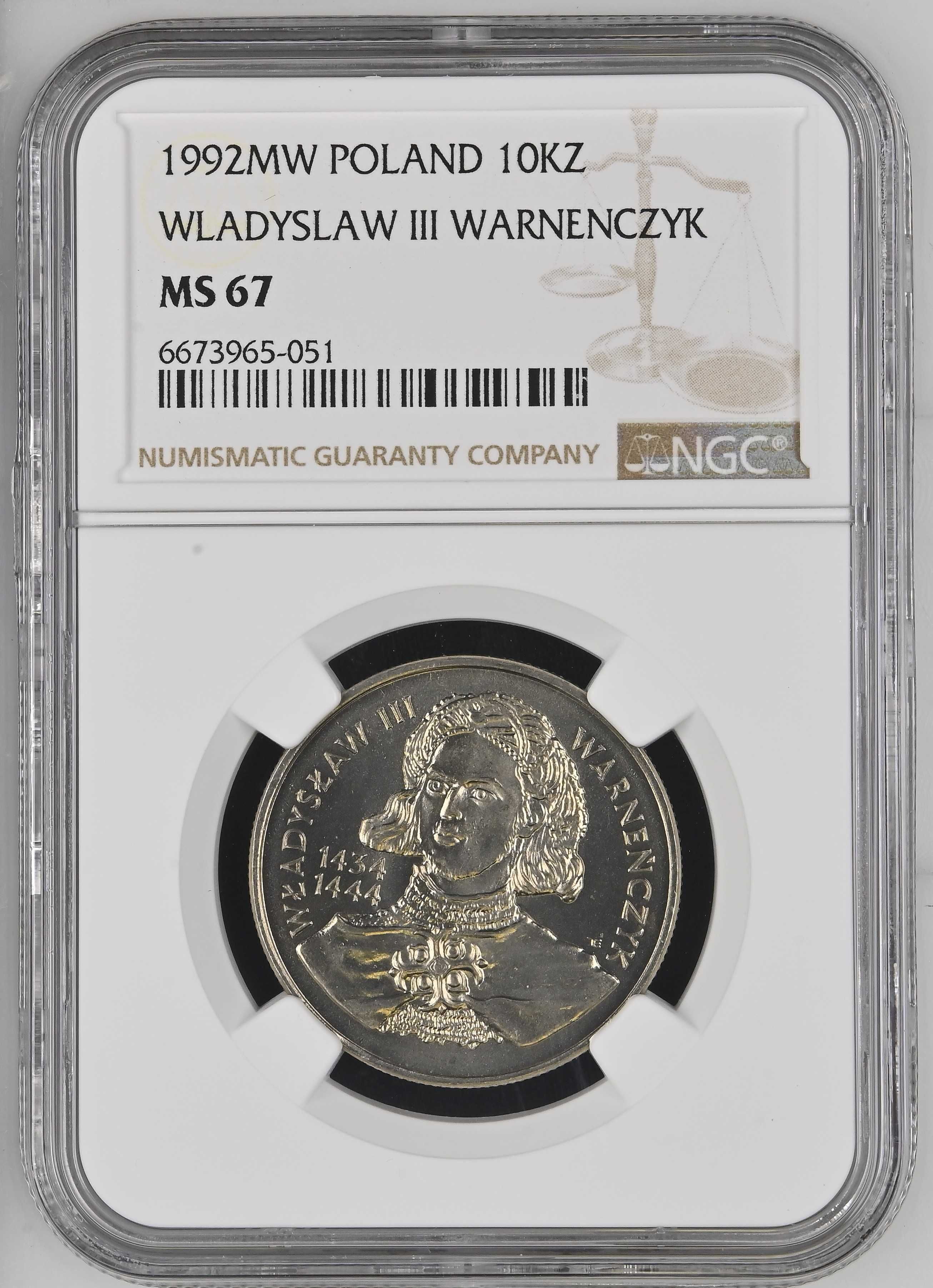 10000 złotych 1992, Władysław III Warneńczyk - NGC MS67 Wysoka nota