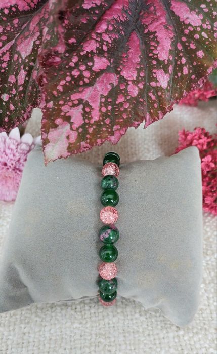 Pulseira de pedra natural de aventurina verde e zoisita