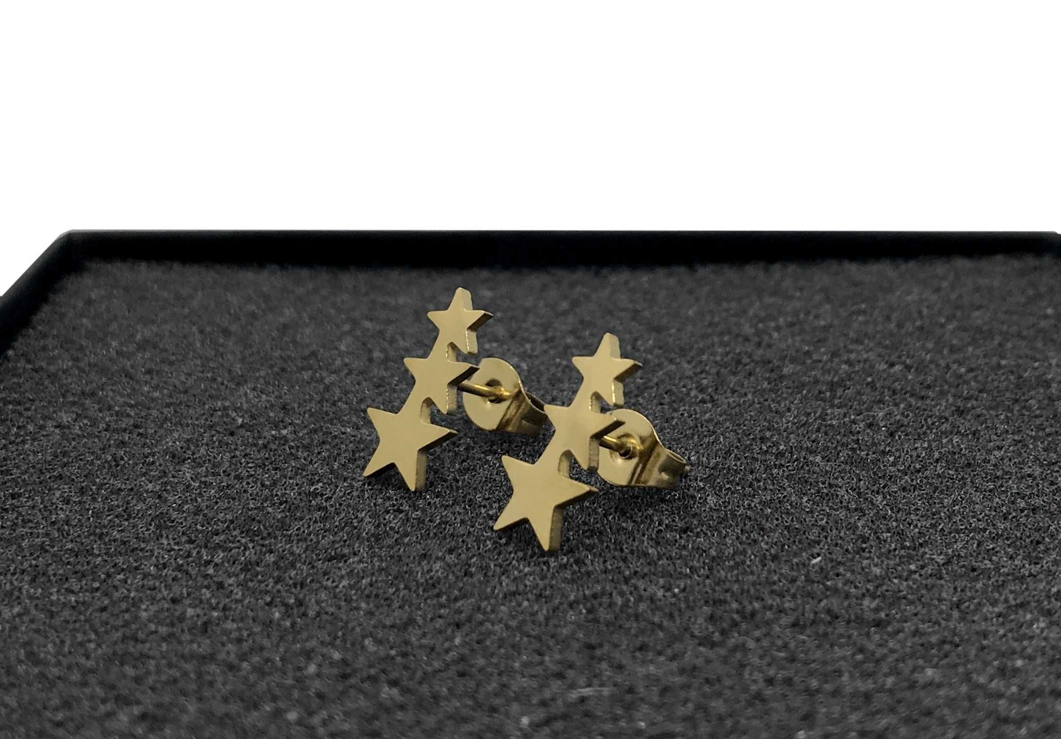 Kolczyki złote 3 gwiazdki wkrętki 1,3cm stal chirurgiczna