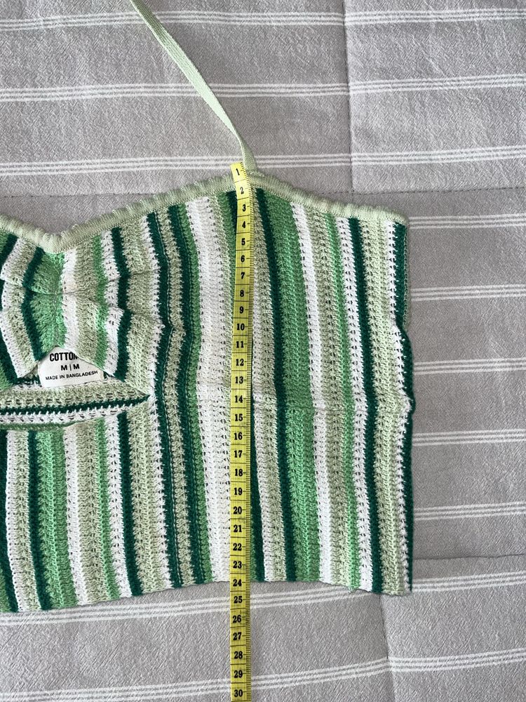 Top de Croché às Riscas | Verde & Branco | Estilo Boho