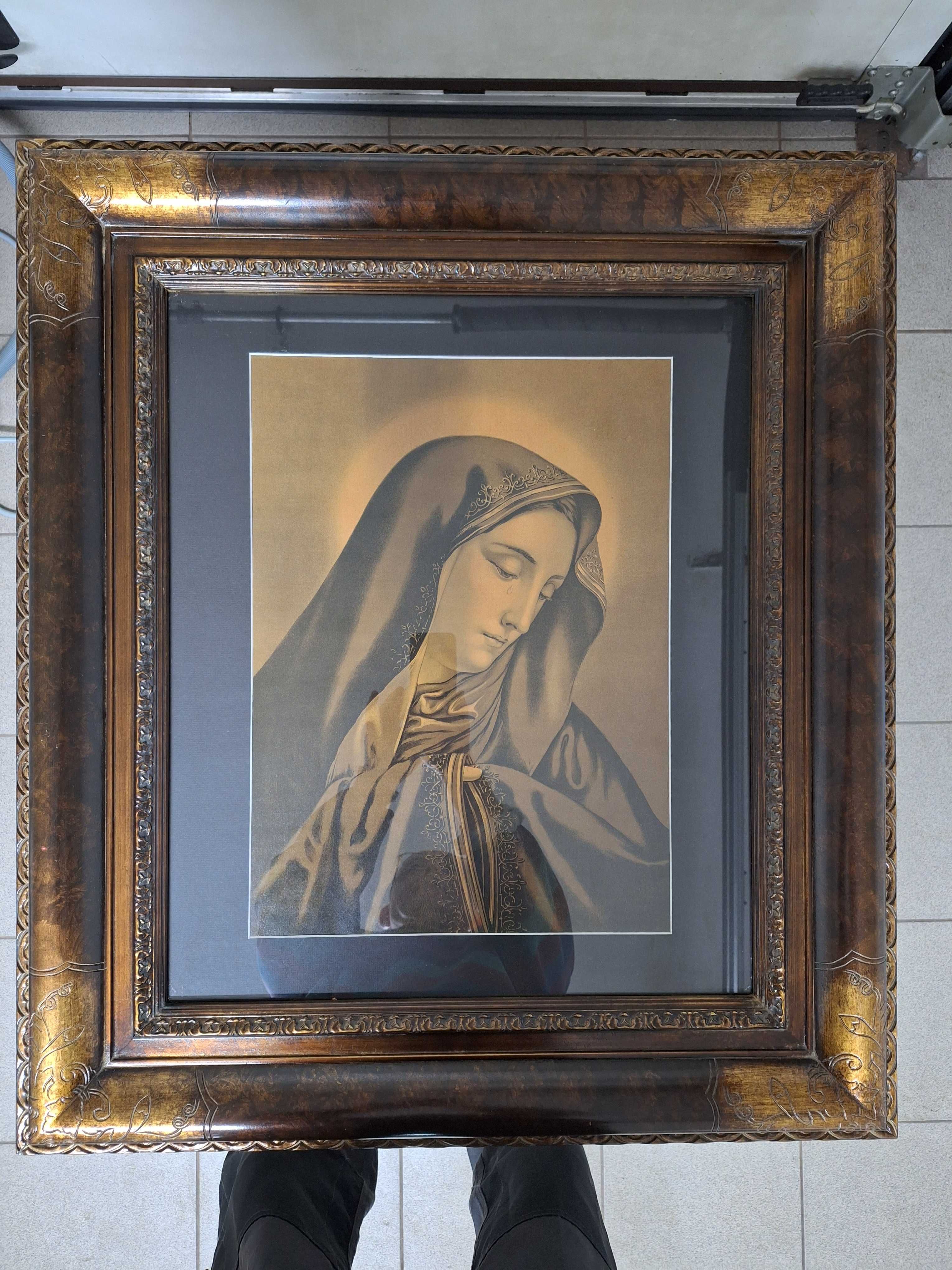 Obrazy 2 sztuki w nowych ramach oleodruk Matka Boska i Jezus 74 ×84 cm