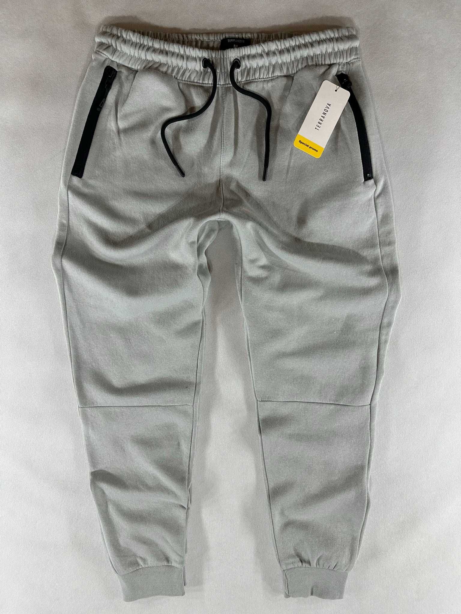 TERRANOVA spodnie dresowe męskie szare z kieszeniami na zamki XL