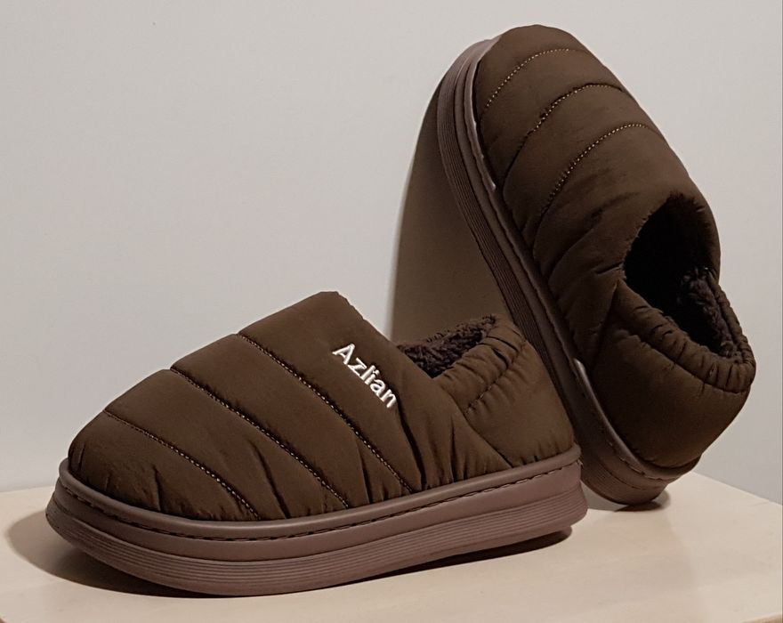 Buty pikowane (r37 24cm) kapcie na platformie puchowe w stylu ugg brąz