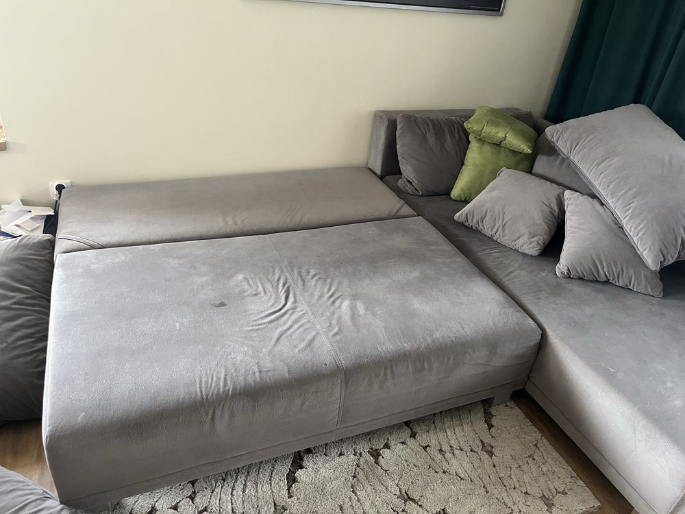 Sofa szara Duza w krztalcie L prawa z funkcja spania