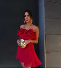 Sukienka plisowana Zara wieczorowa wesele czerwień róż XS nowa