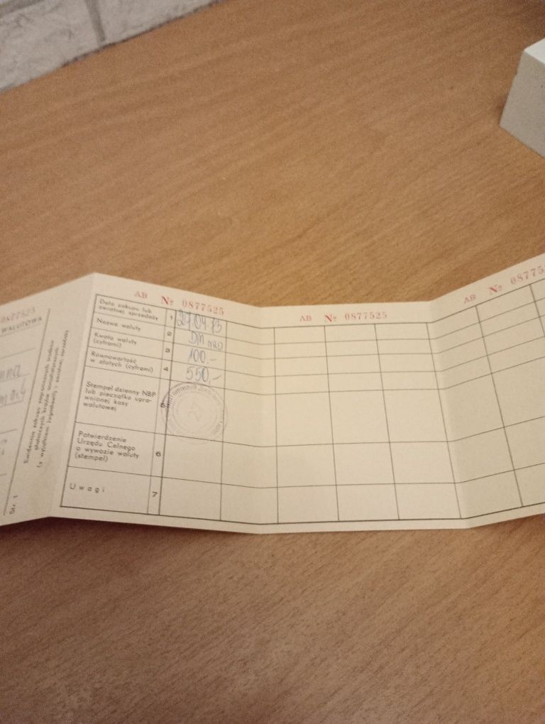 Książeczka walutowa z 1973r.