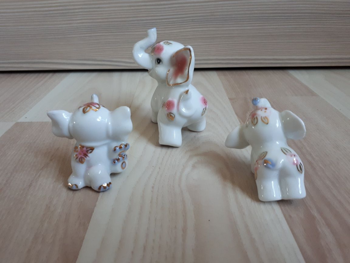 Zestaw 3 figurki porcelanowe słoniki słonie