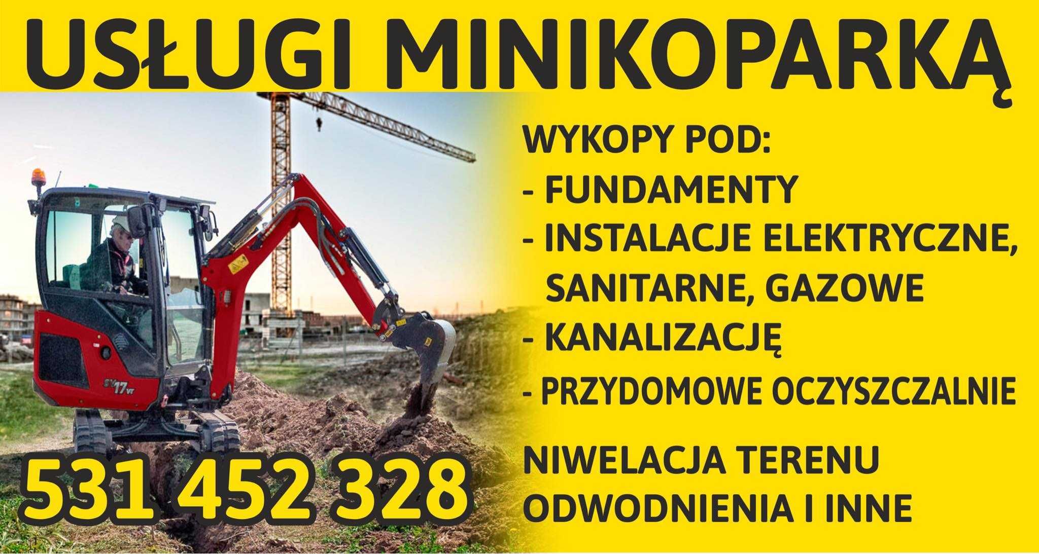 Usługi MINIKOPARKĄ- wykopy pod: fundamenty,instalacje i in.