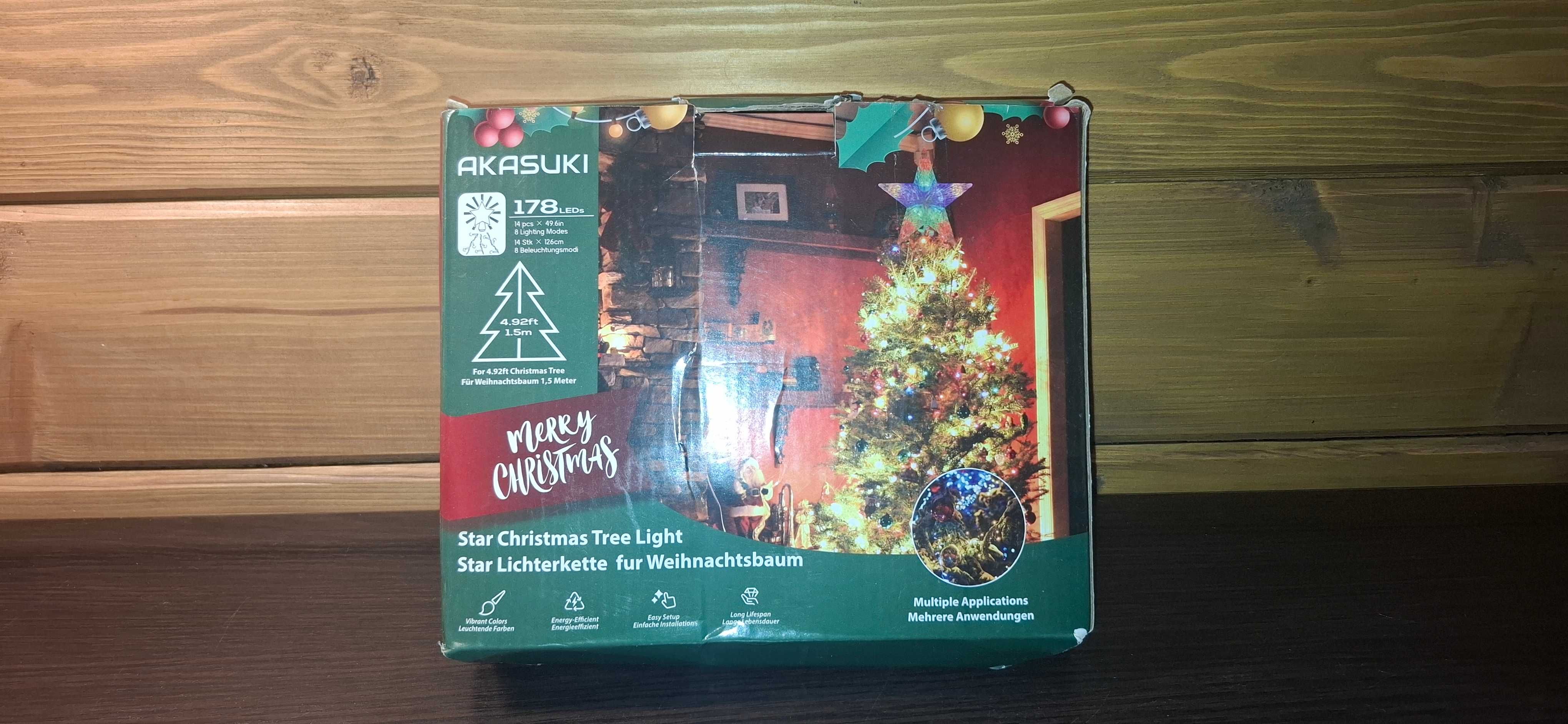 Super Zestaw - Lampki Choinkowe AKASUKI - 178 Lampek LED + Gwiazda