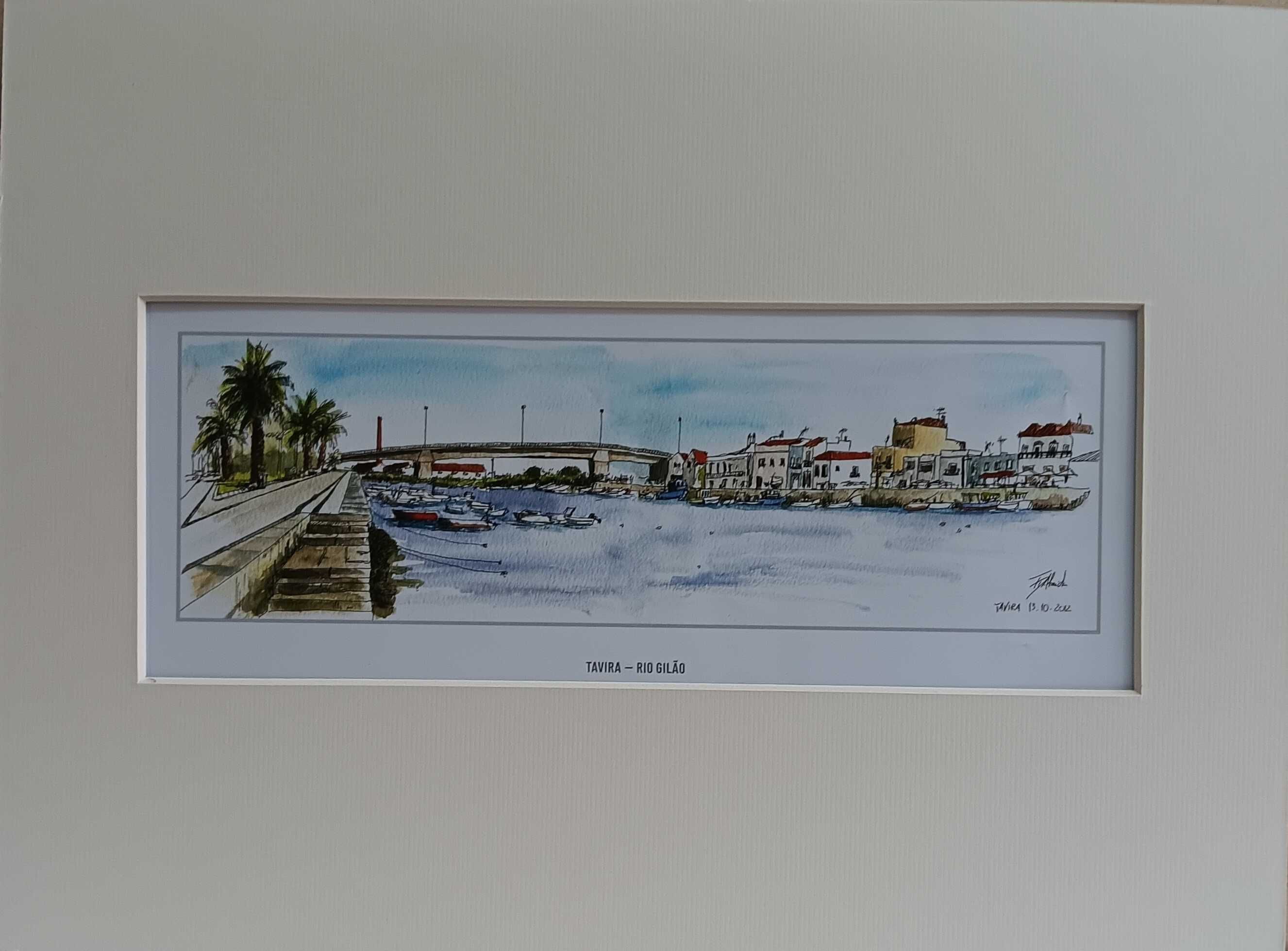 Tavira em litografia de aguarela de Filipe Almeida