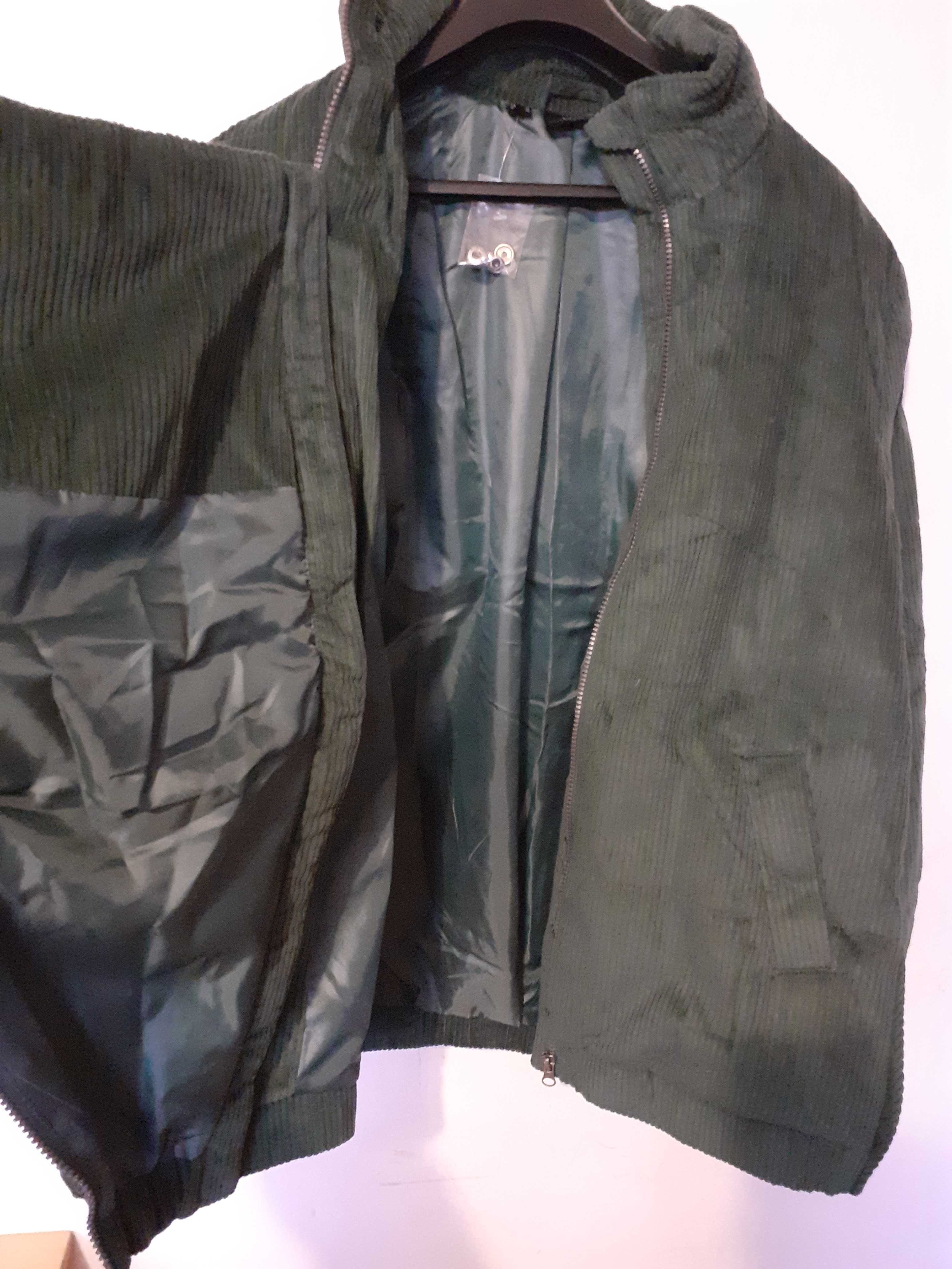 Nowa kurtka ciążowa z panelem na nosidełko sztruksowa zielona 40 L