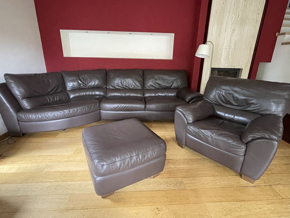 Komplet skórzany Natuzzi (sofa, fotel, pufa)
