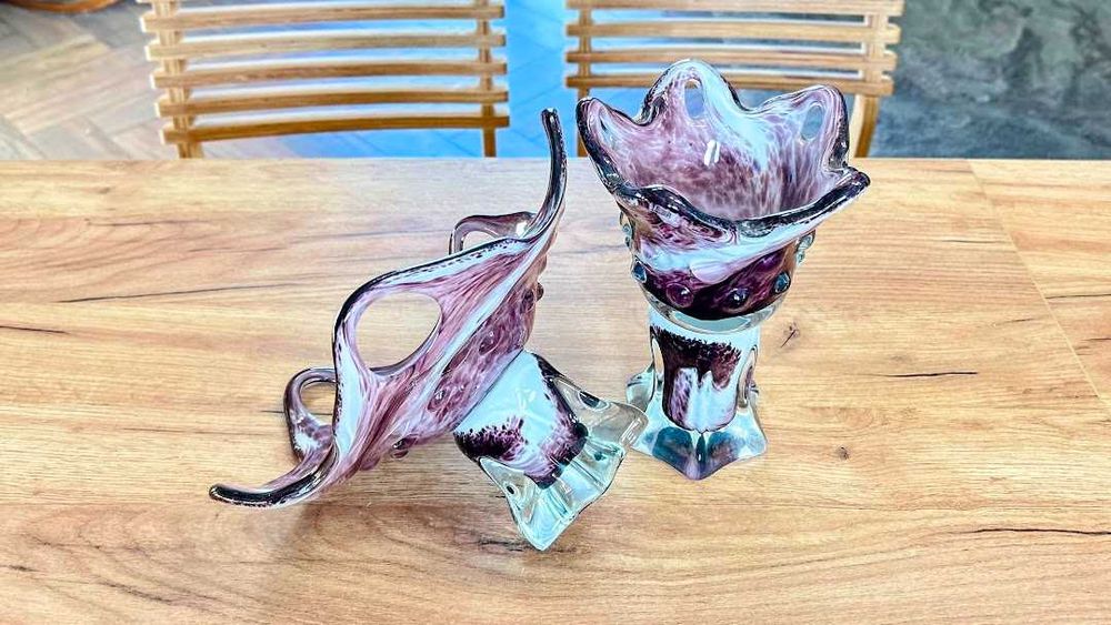 Wazon kielich 24 cm czeskie mleczne szkło Vintage PRL Egermann