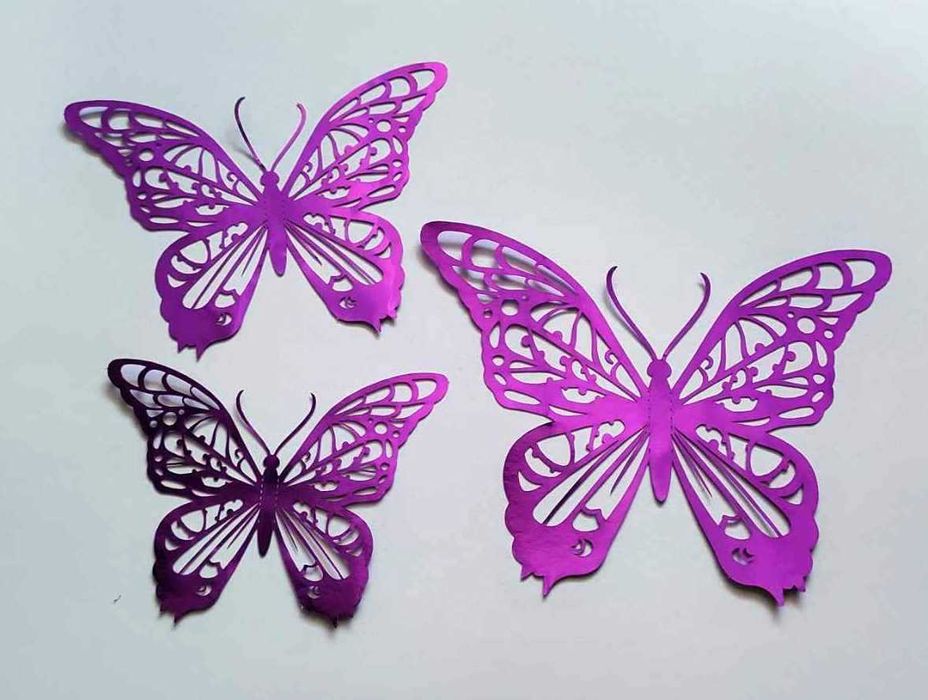 Ozdobne Duże Motyle 3D Fiolet Intensywna Purpura 12 szt naklejki