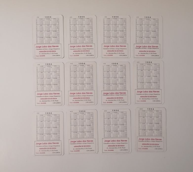 Colecção compl numerada de 12 calendários 1994 cartazes de filmes