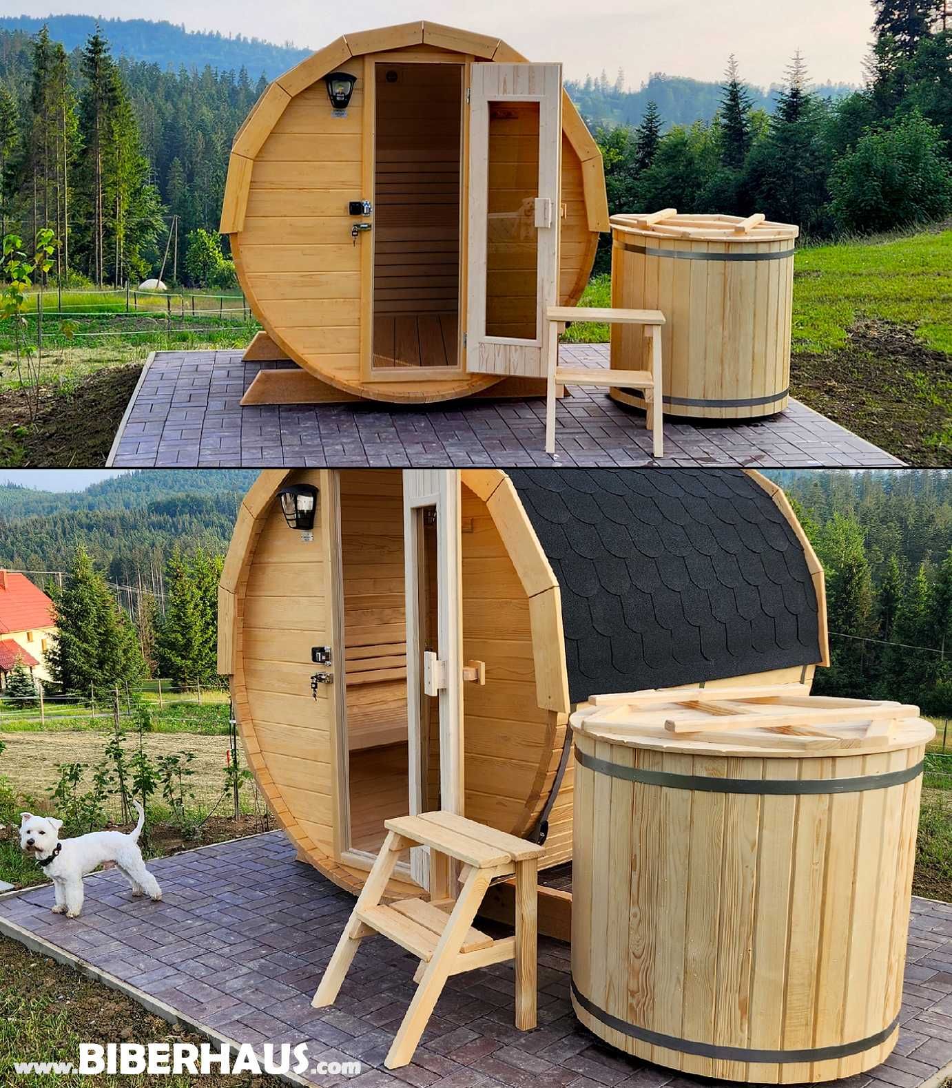 Sauna ogrodowa MINI mała DWUpoziomowa + L + Akcesoria + BECZKA GRATIS