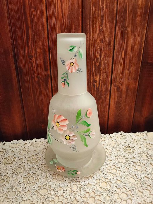 Garrafa água quarto mesa cabeceira vidro pintada mão antiga 70s 80s