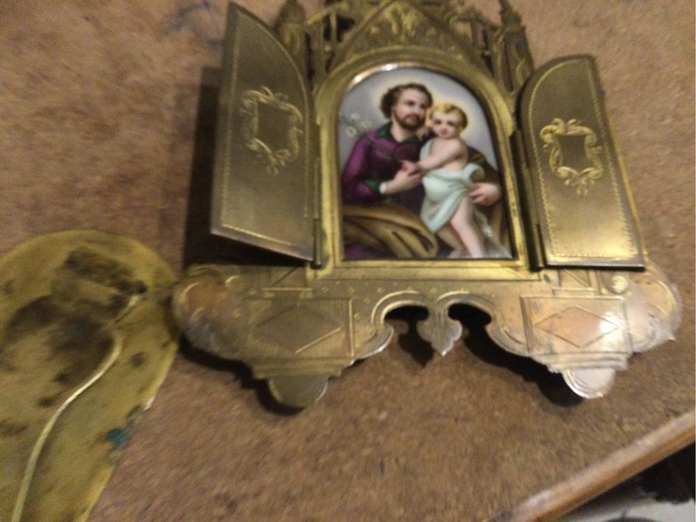 Ołtarzyk,św.Józef,Dzieciątko,XIXw,obraz,porcelana,ikona,święty