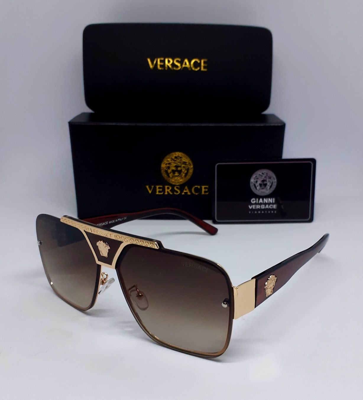 Versace очки маска унисекс коричневый градиент в золотом металле