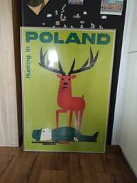 Plakat "Hunting in Poland" Wiktor Górka, B1, ramka metalowa