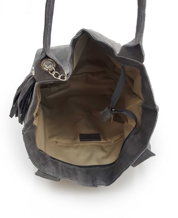 VERA PELLE torebka zamszowa worek shopper z suwakiem V146 beżowa