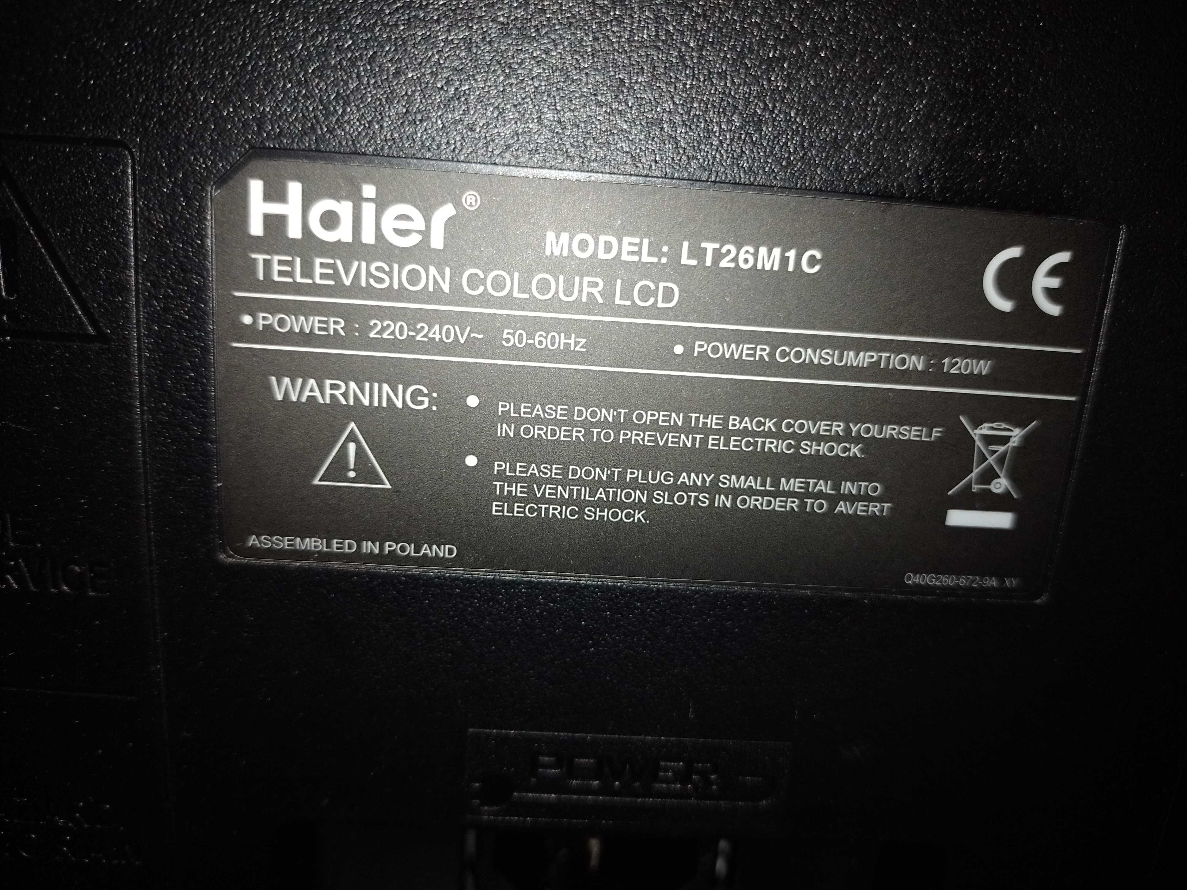 telewizor Haier 26 cala z niemiec , nie włącza sie , Hdmi usb monitor