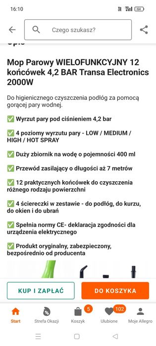 Mop parowy raz użyty