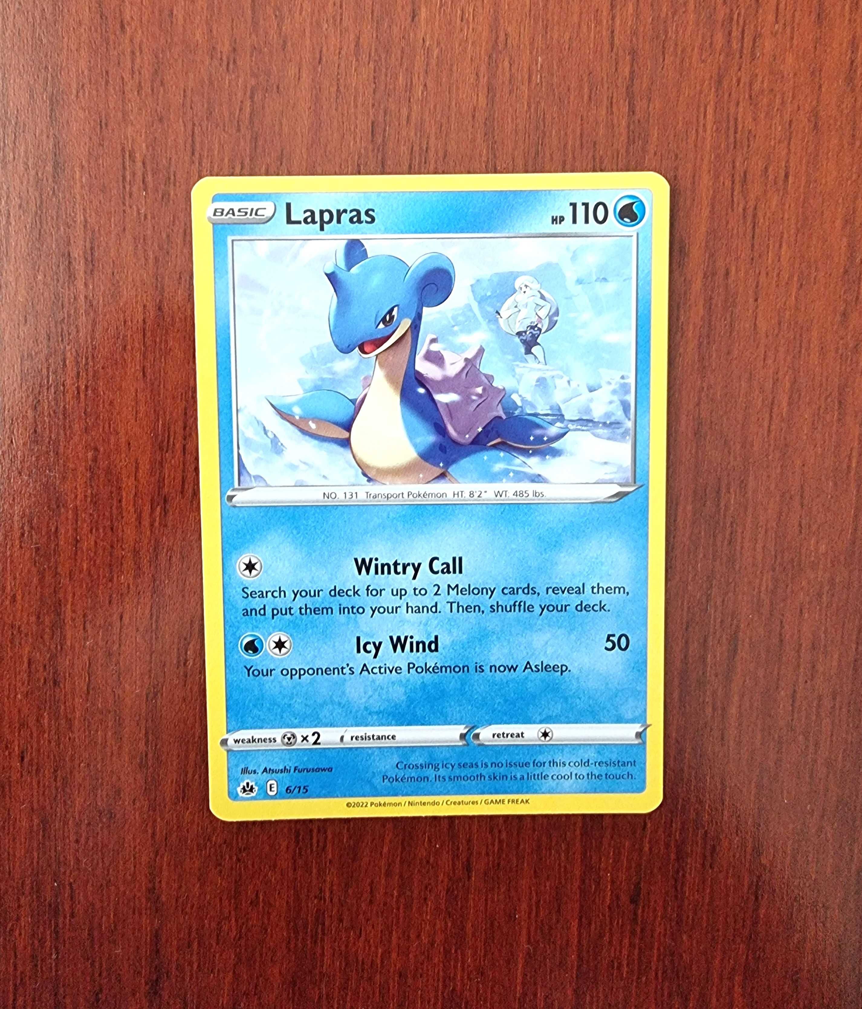 8 cartas Pokémon-Bewear, Chinchou, Cutiefly, Flaaffy, Lapras, Ledyba..