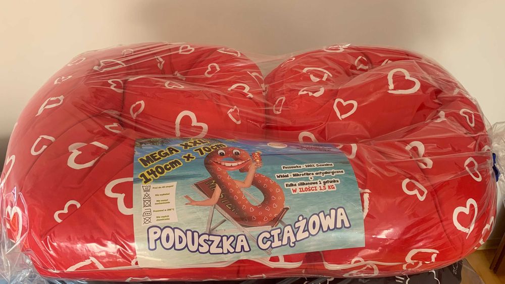 Czerwona w serca Poduszka C ciążowa dla kobiet w ciąży  XXL NOWA