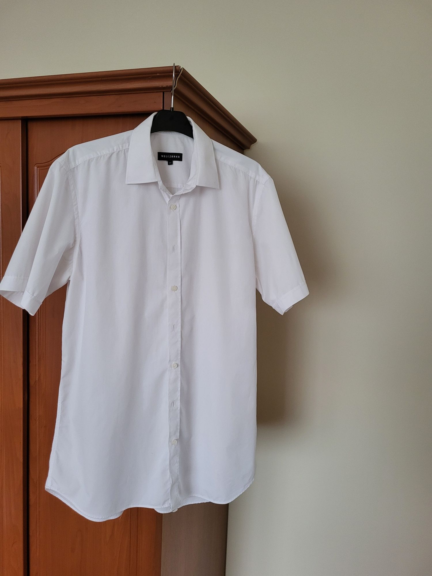 Biała koszula męska wółczanka z krótkim rękawem