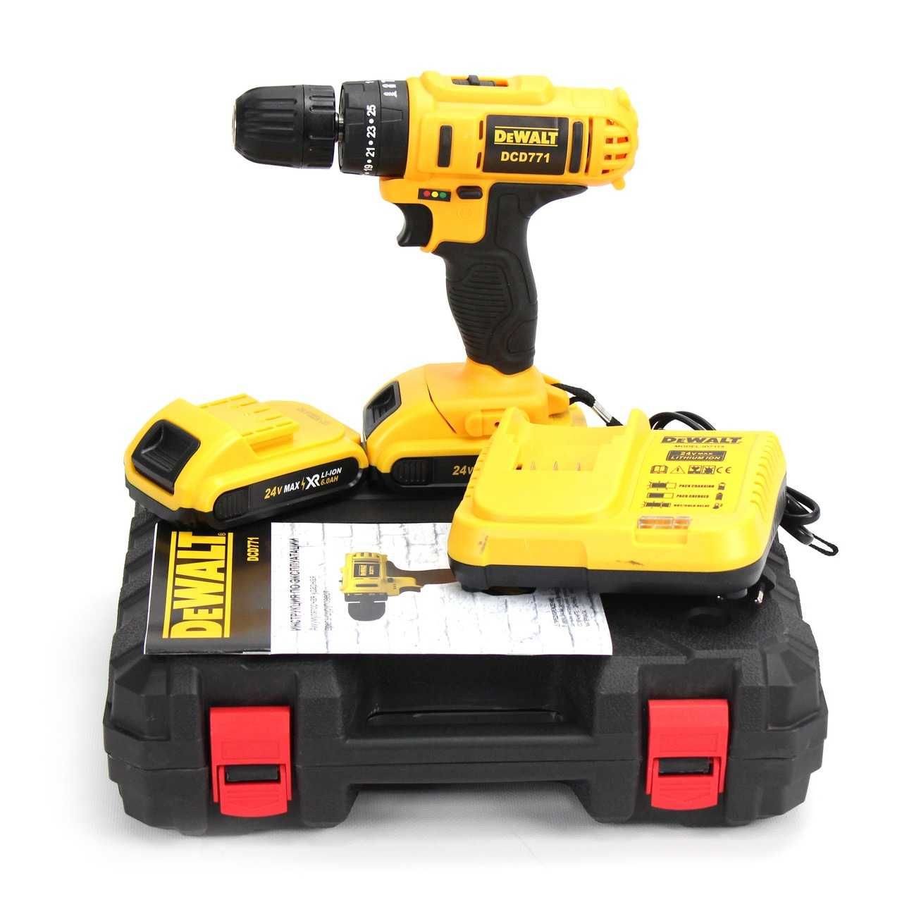 Шурупокрут ударний DeWALT DCD771 (24V, 6AH) з набором. Девольт