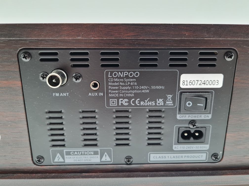 LONPOO LP-816 Kompaktowy zestaw stereo HiFi CD BT FM USB AUX 40W radio